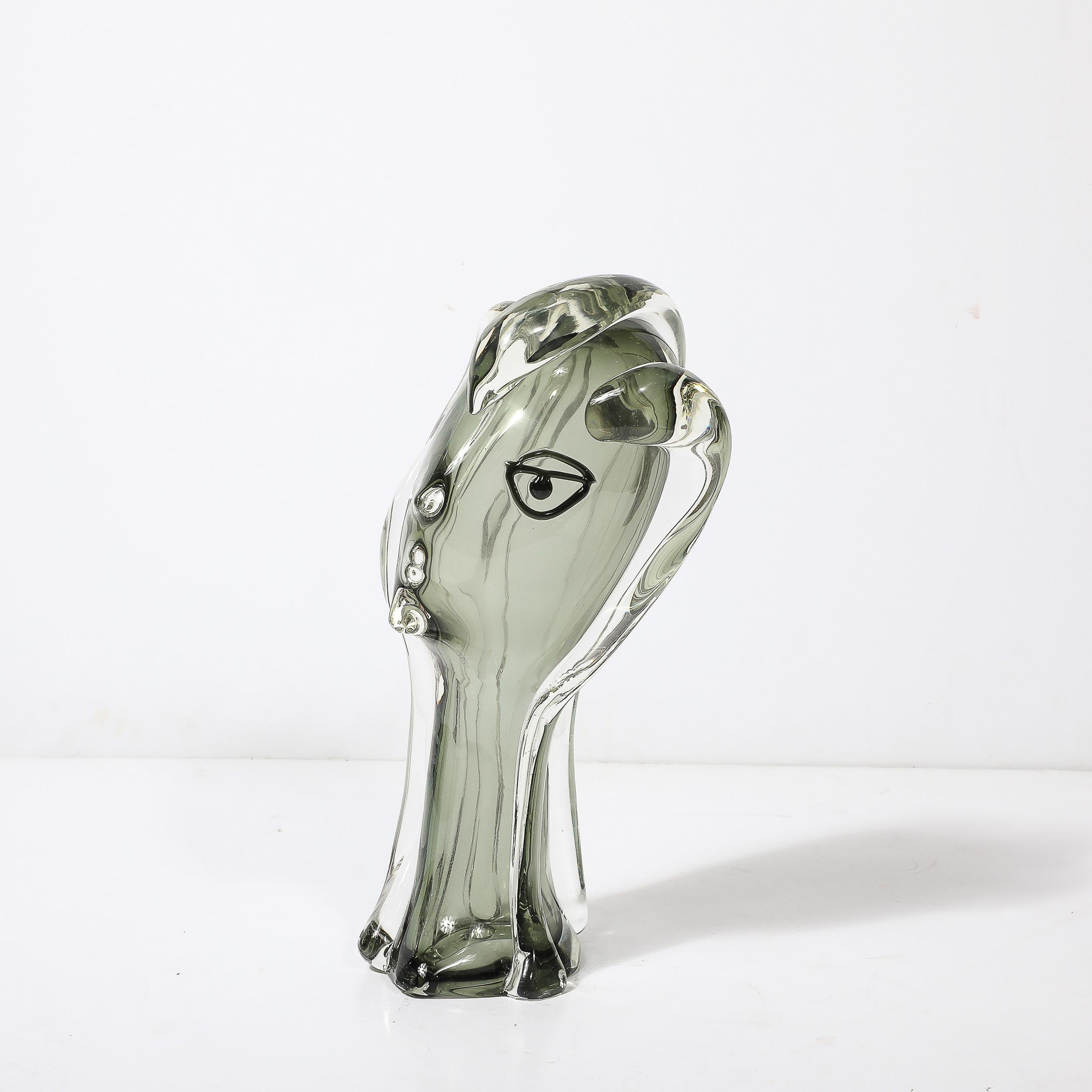 Mid-Century moderno Scultura di ritratto astratto in vetro di Murano soffiato a mano di metà secolo di Mario Badioli in vendita