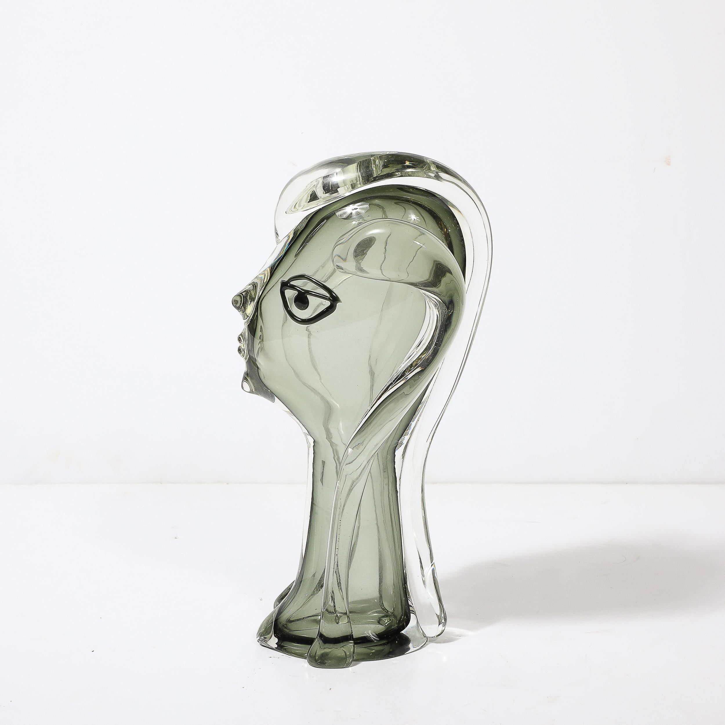 Italiano Scultura di ritratto astratto in vetro di Murano soffiato a mano di metà secolo di Mario Badioli in vendita