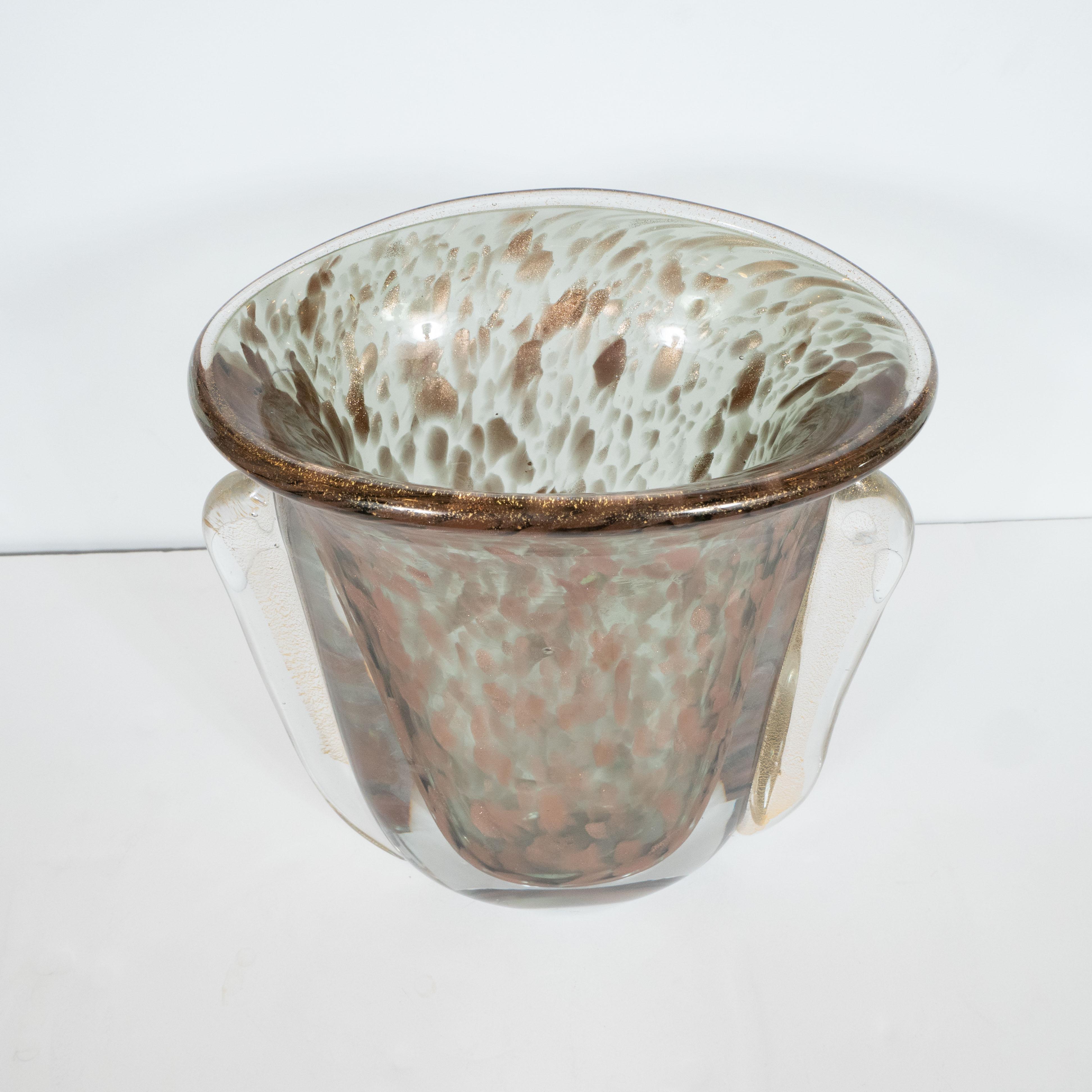 italien  Vase en verre de Murano soufflé à la main du milieu du siècle dernier avec or jaune et rose 24 carats de Vistosi en vente
