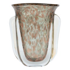 Midcentury Handblown Murano Glass Vase with 24k Yellow and Rose Gold by Vistosi