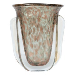  Midcentury Handblown Murano Glass Vase with 24k Yellow and Rose Gold by Vistosi