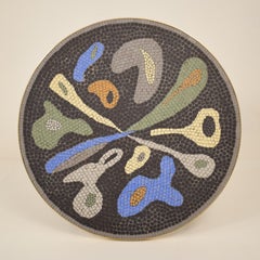 Midcentury Handcrafted Ceramic Tile Mosaic, Brass and Wood Coffee Table, 1950s