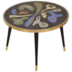 Midcentury Handcrafted Ceramic Tile Mosaic, Brass and Wood Coffee Table, 1950s