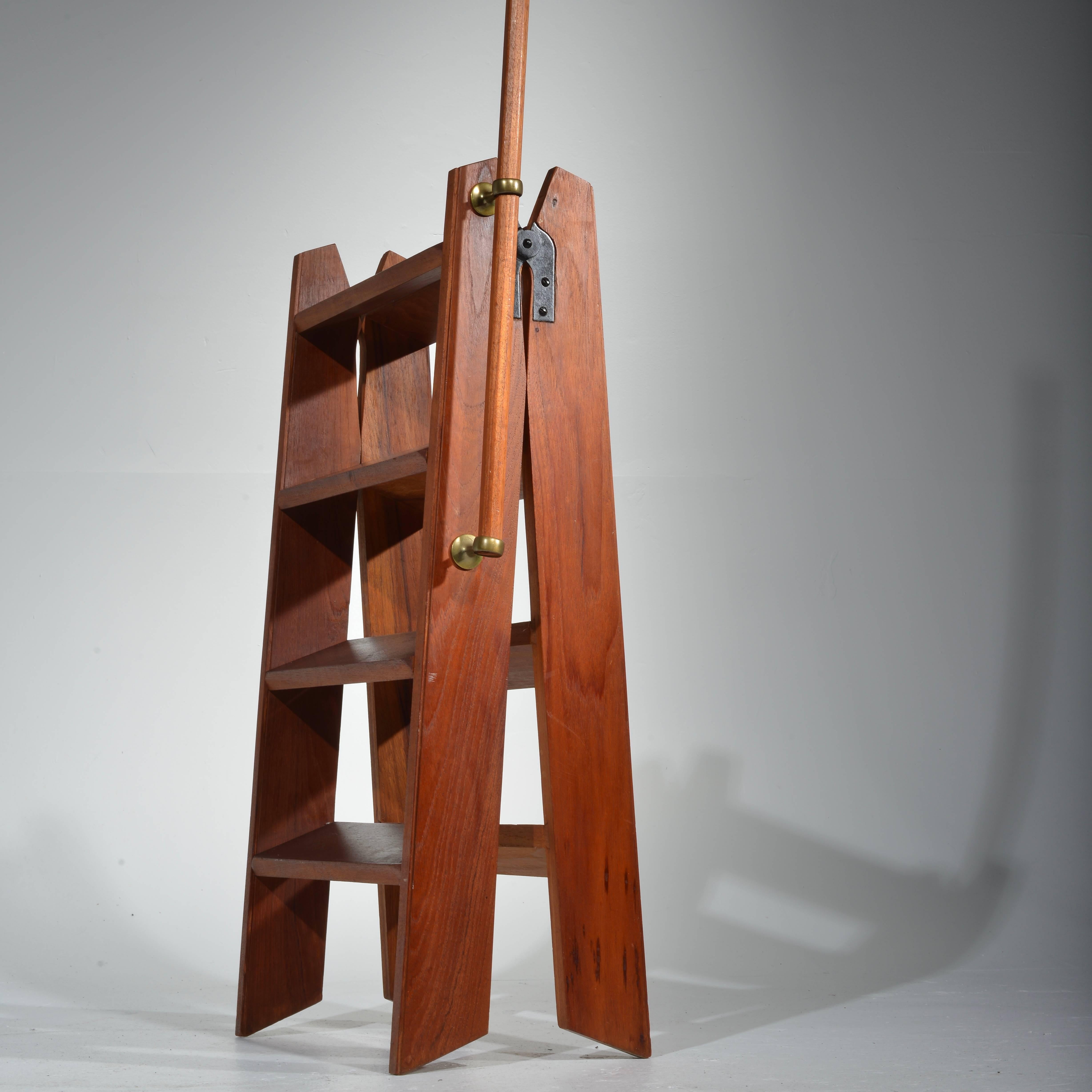 Mid-20th Century Midcentury Handcrafted Danish Step Ladder in Teak and Brass