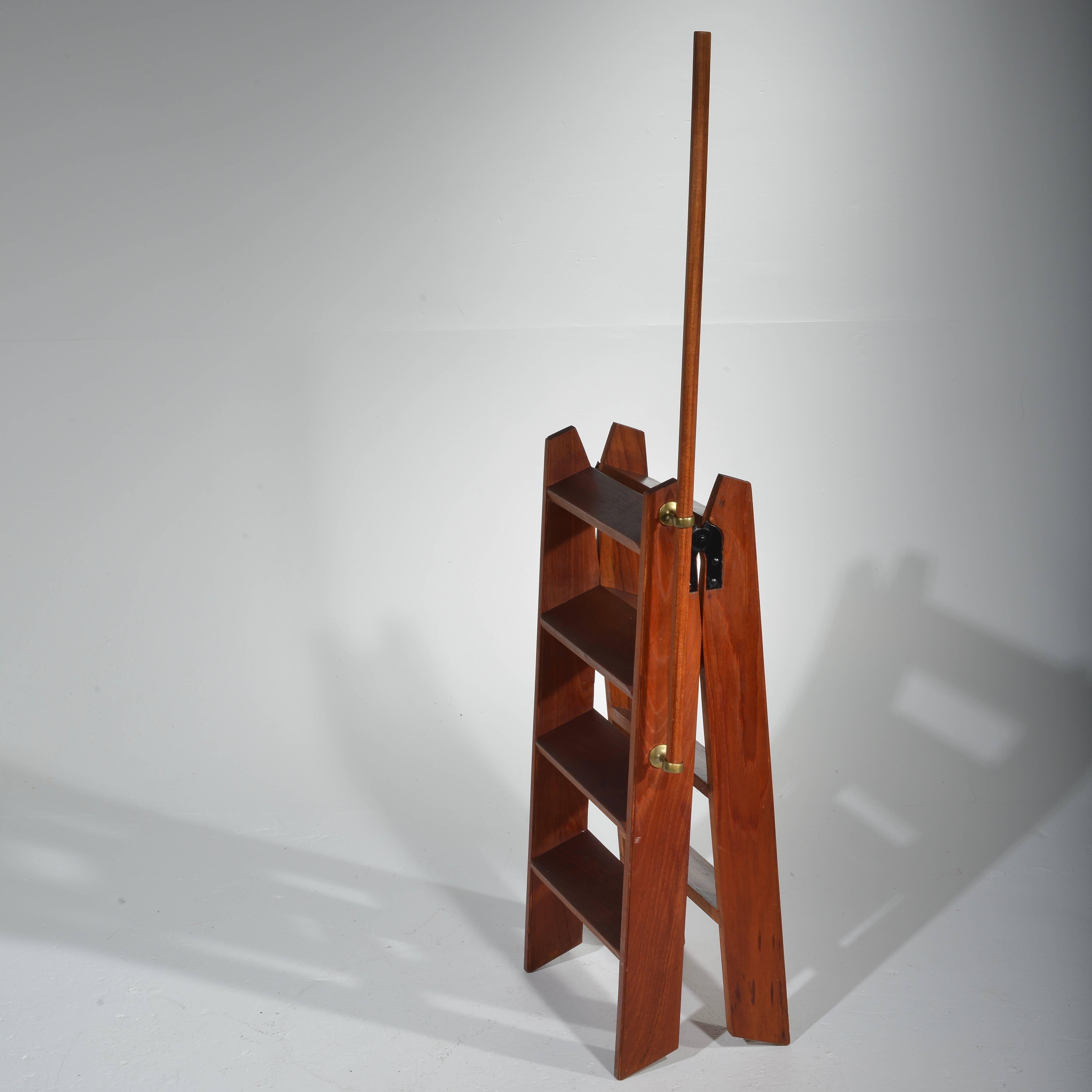 Midcentury Handcrafted Danish Step Ladder in Teak and Brass 1