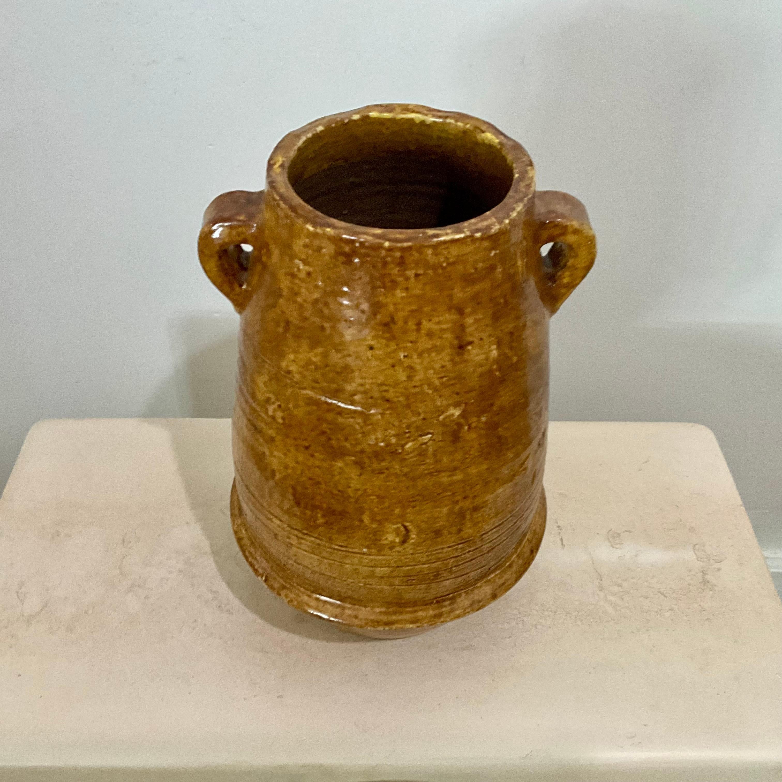 Mid-Century moderno Vaso in ceramica smaltata di metà secolo con doppio manico, non firmato, 12