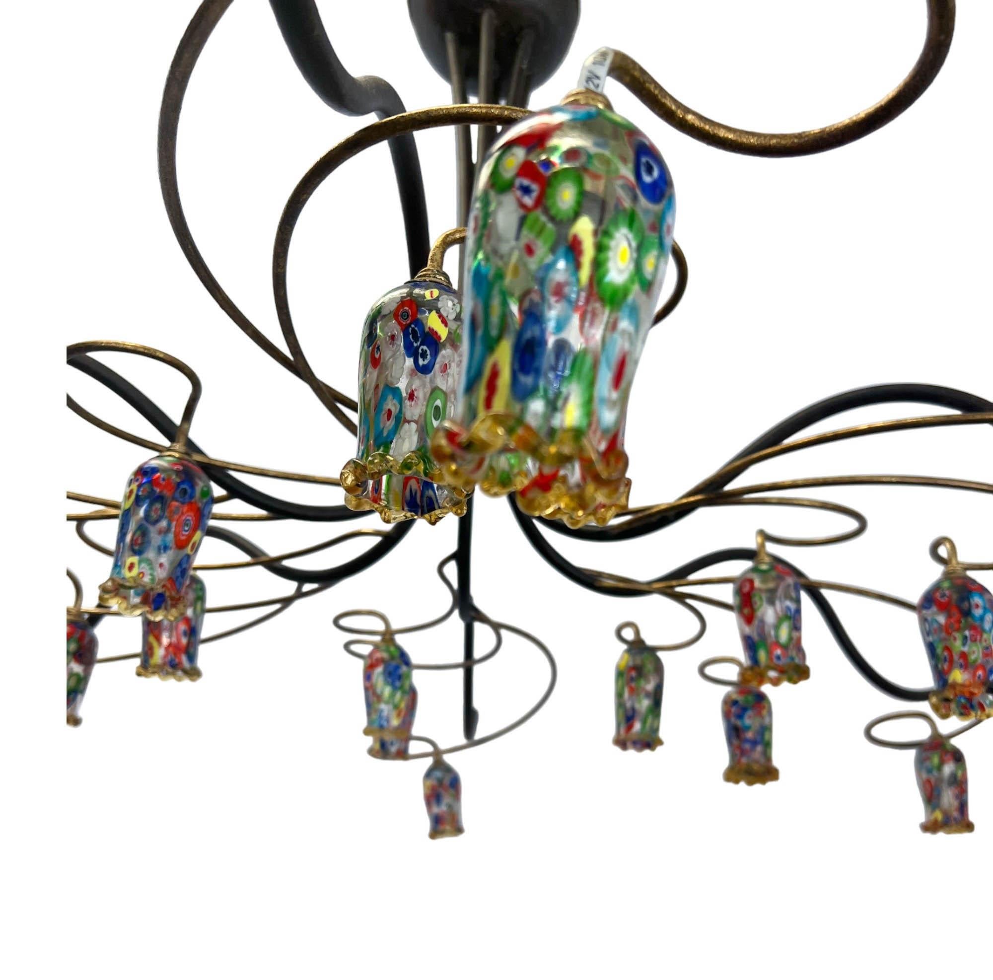 Lampadario Millefiori di metà secolo realizzato a mano in ferro e rame In condizioni buone in vendita a North Palm Beach, FL