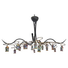 Mid-Century Handcrafted Iron & Copper Millefiori Chandelier