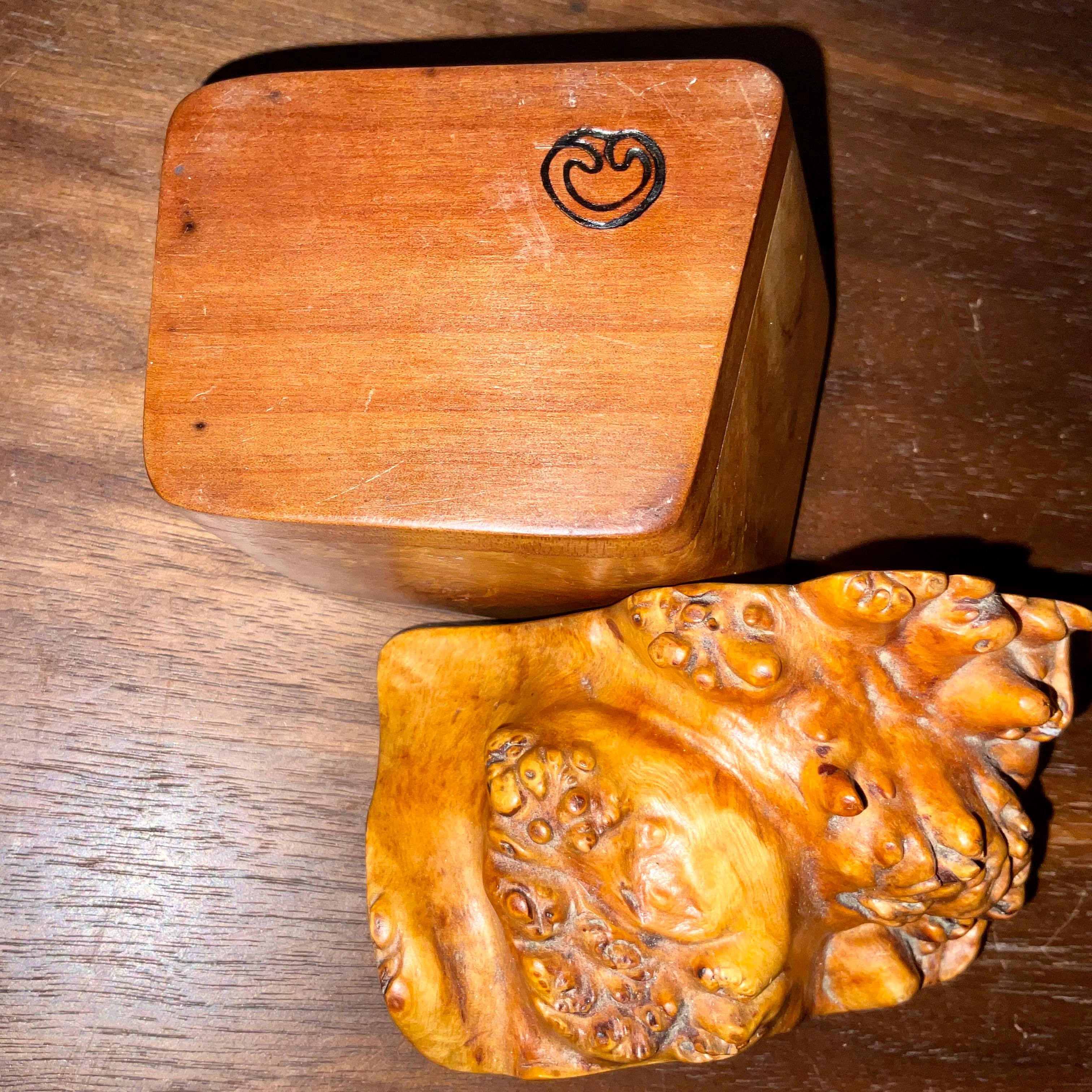 Mid-Century Handcrafted Lidded Live Edge Burl Wood Box – Artist Signed 1