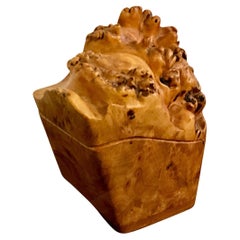 Mid-Century Handcrafted Lidded Live Edge Burl Wood Box – Artist Signed
