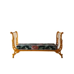 Midcentury Handcrafted Outdoor Garden Yellow Forge Bench Daybed, France, 1940