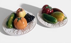 Mid-Century Handcrafted Portuguese Majolica Trompe l'Oeil Fruit Plates