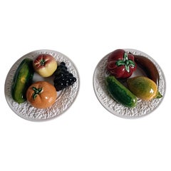Mid-Century Handcrafted Portuguese Majolica Trompe l'Oeil Fruit Plates