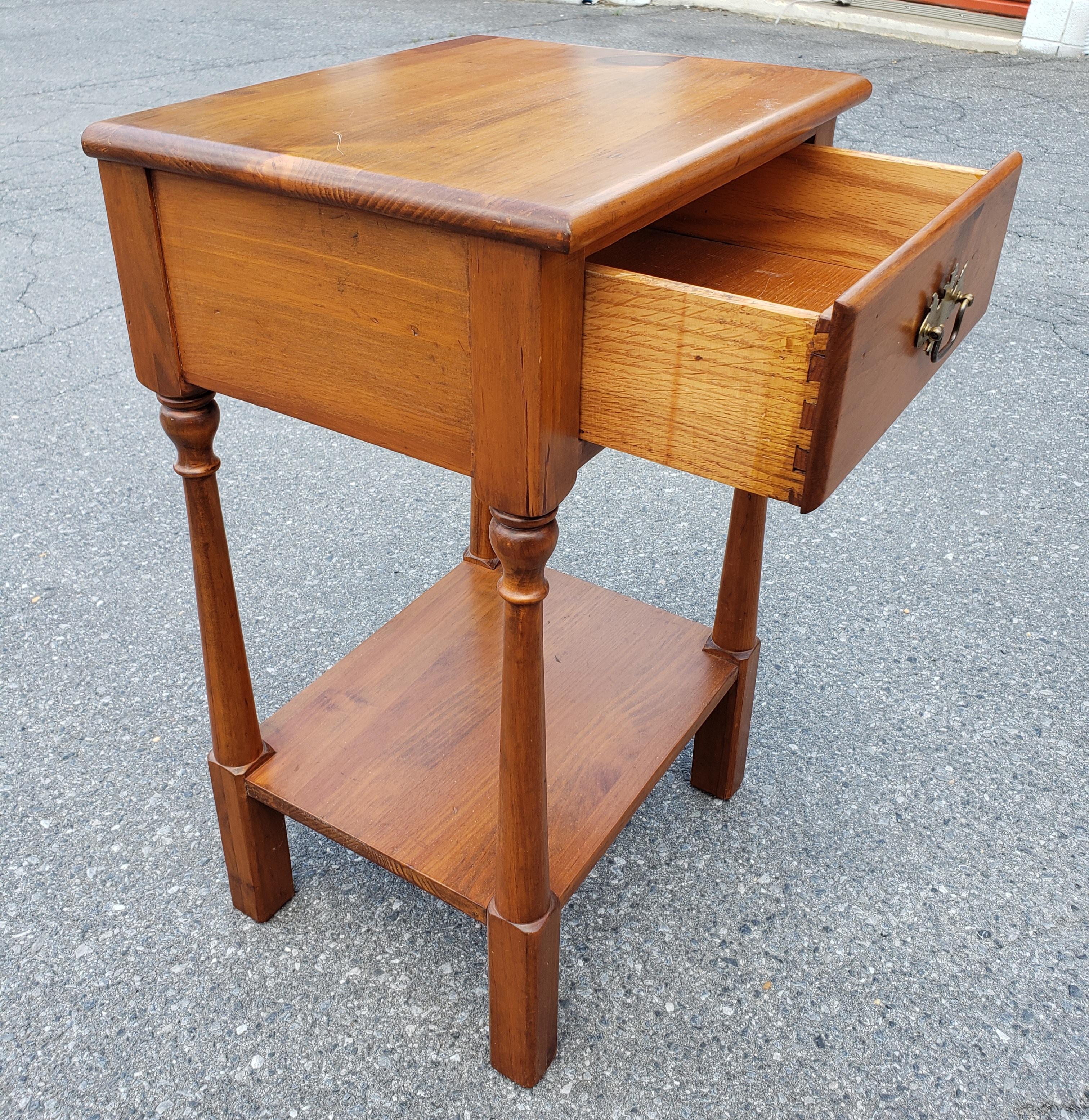 20th Century Mid-Century Handcrafted Refinished Solid Pine Two-Tier Single Drawers Side Table For Sale