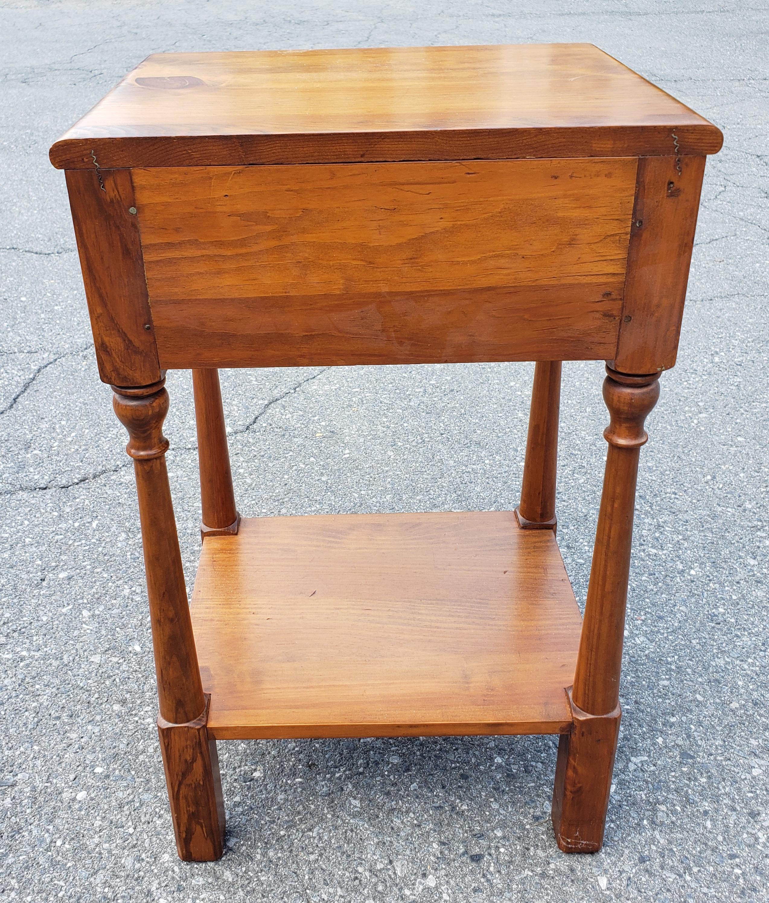 Mid-Century Handcrafted Refinished Solid Pine Two-Tier Single Drawers Side Table For Sale 1