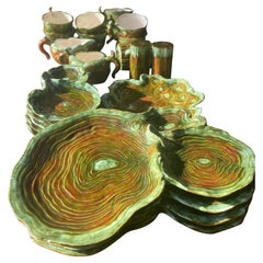 Mid-Century Handcrafted “Tree Ring” Ceramic Service Signed Eloise, 1961 — 21 set