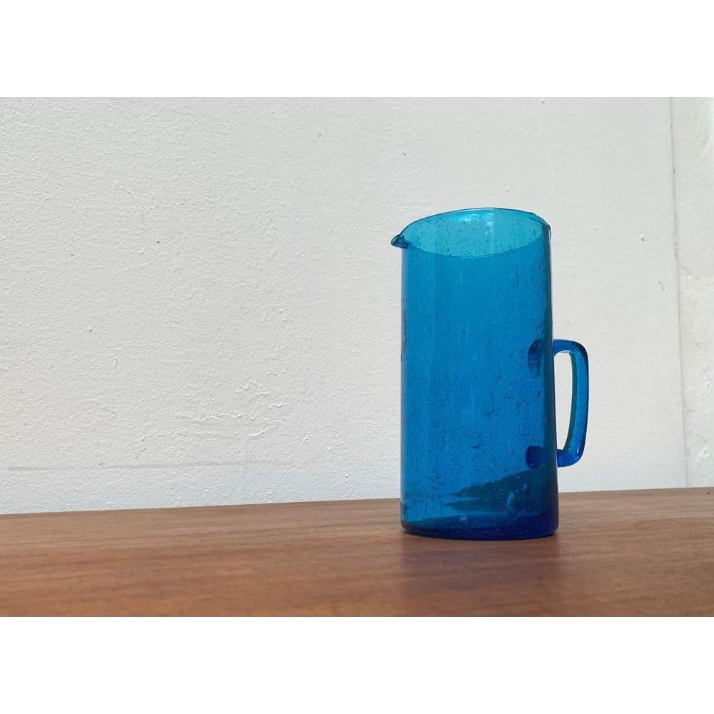 Mid-Century Modern Mid-Century Handmade Blue Glass Jug, 1960s For Sale