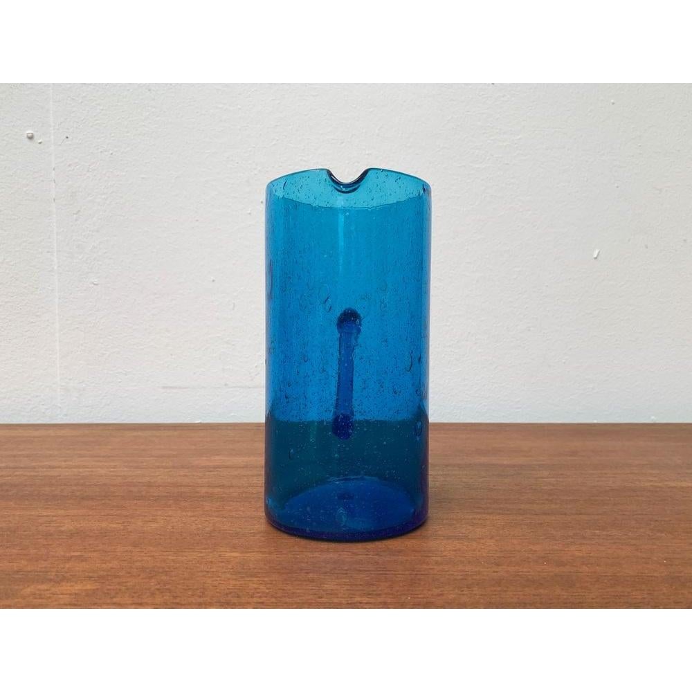 Mid-Century Handmade Blue Glass Jug, 1960s For Sale 1