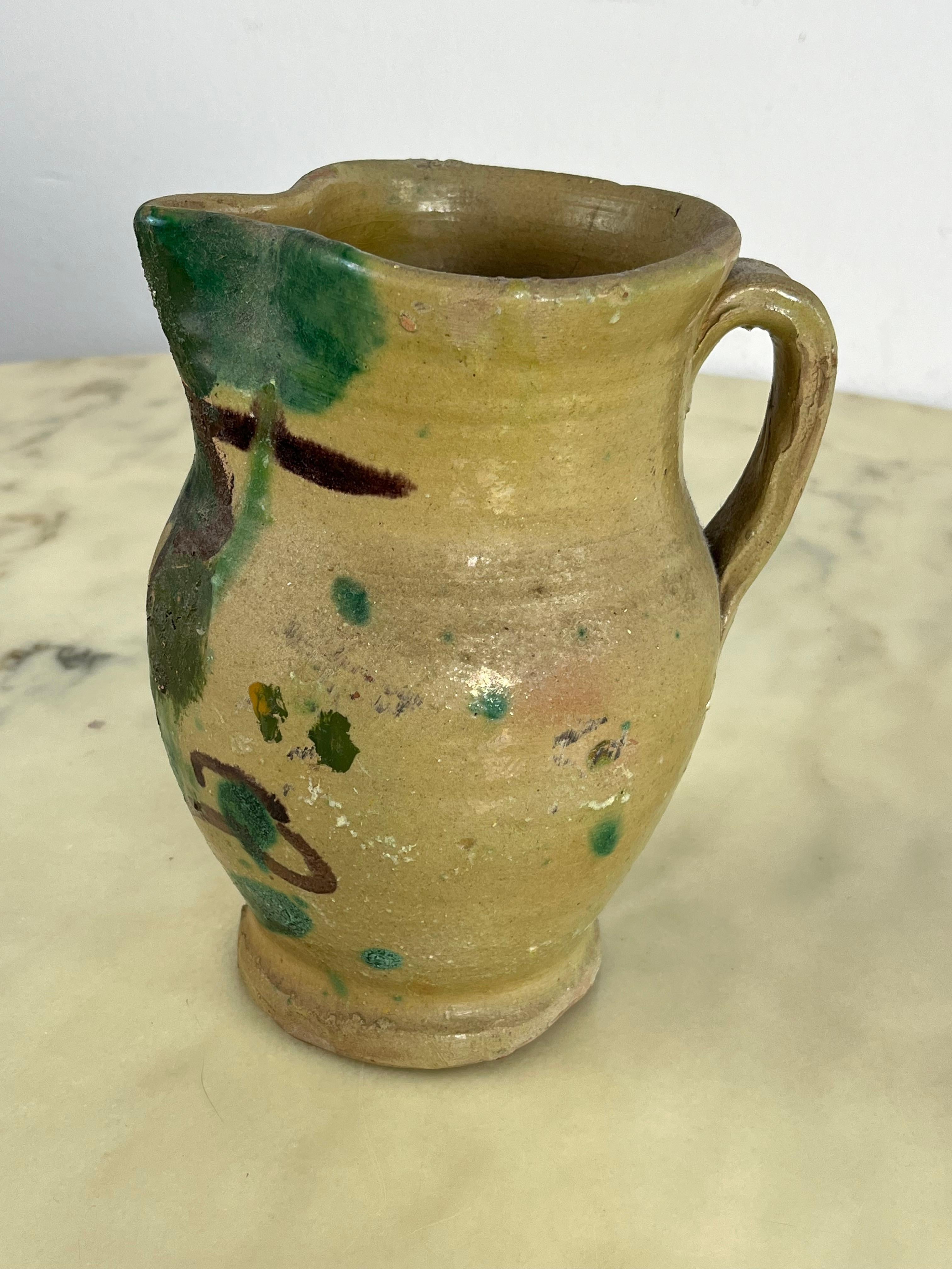 Mid-century Handmade Burgio Ceramic Jug 1930s In Good Condition For Sale In Palermo, IT