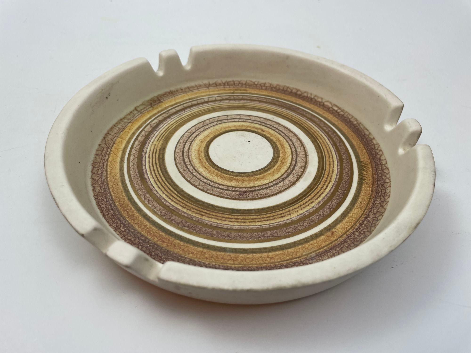 American Mid Century Handmade Ceramic Round Ashtray signed by Sascha Brastoff For Sale