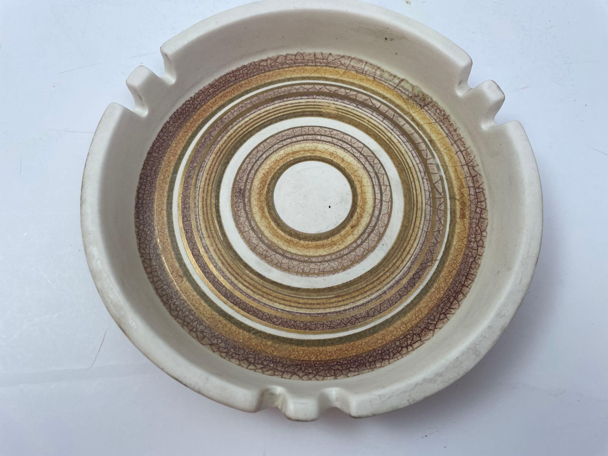 Hand-Crafted Mid Century Handmade Ceramic Round Ashtray signed by Sascha Brastoff For Sale
