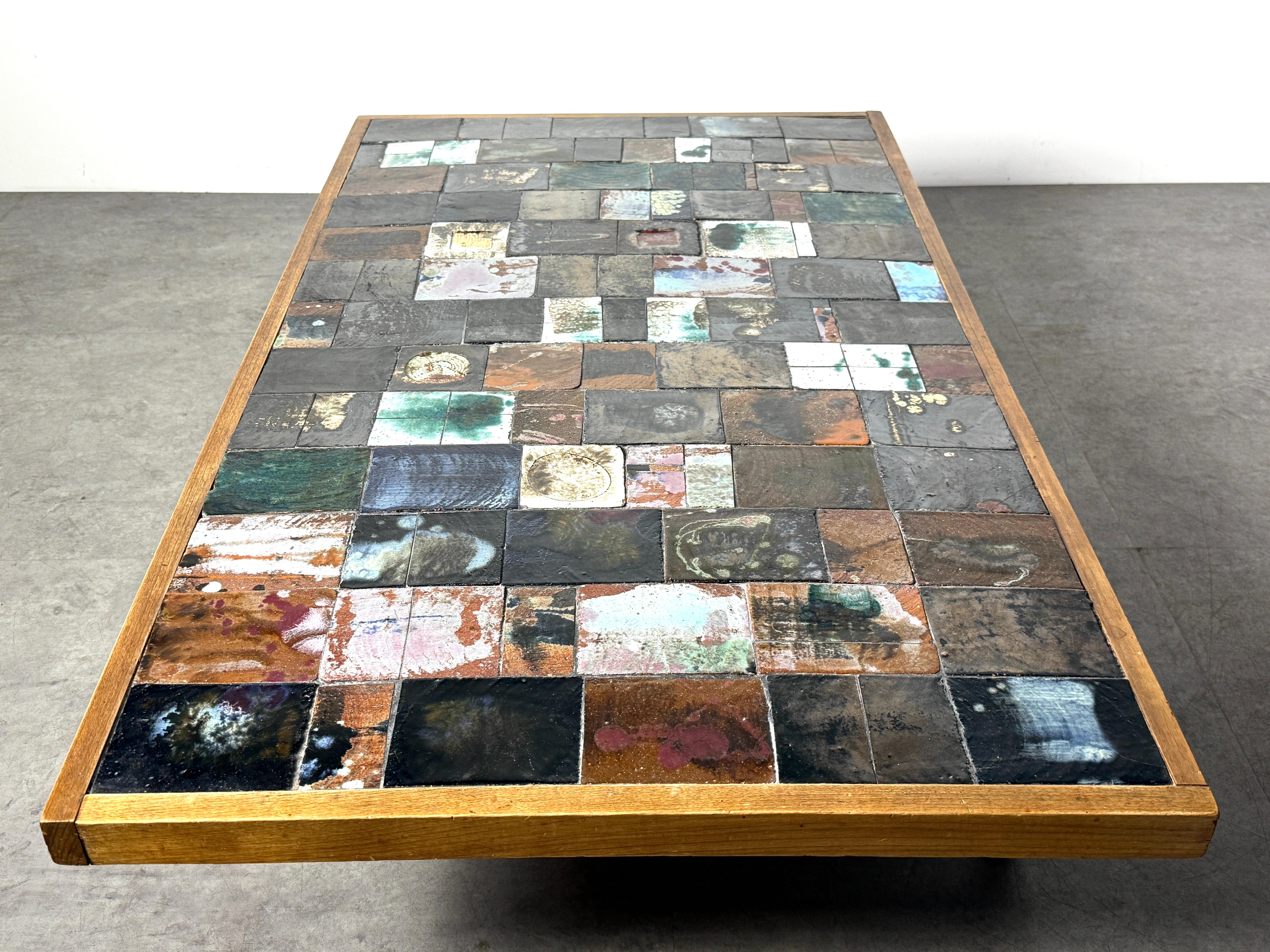 Mid Century Handmade Ceramic Tile Mosaic Coffee Table by Gerard Havekes 1960s im Zustand „Gut“ im Angebot in Troy, MI