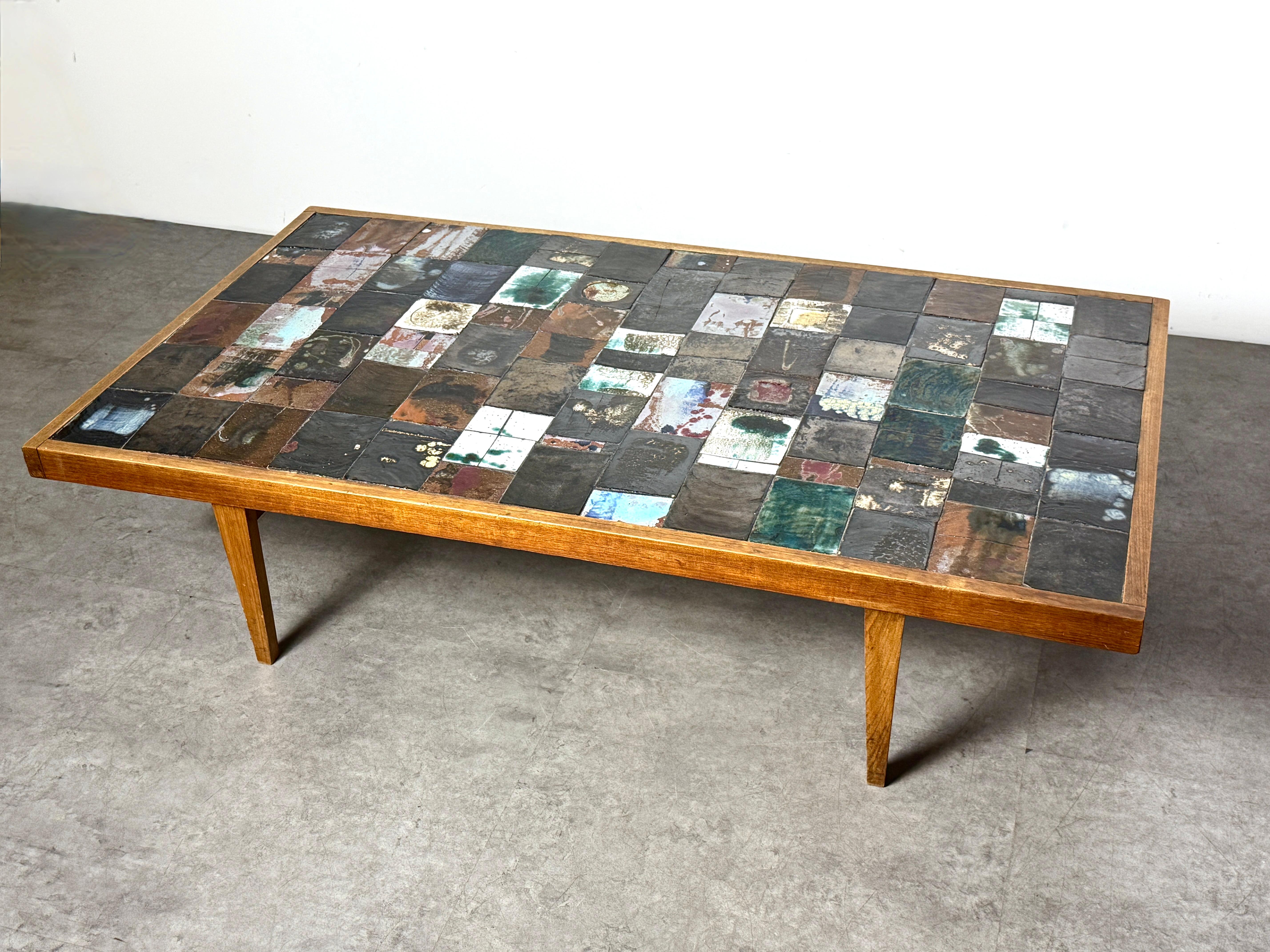 Mid Century Handmade Ceramic Tile Mosaic Coffee Table by Gerard Havekes 1960s im Angebot 1
