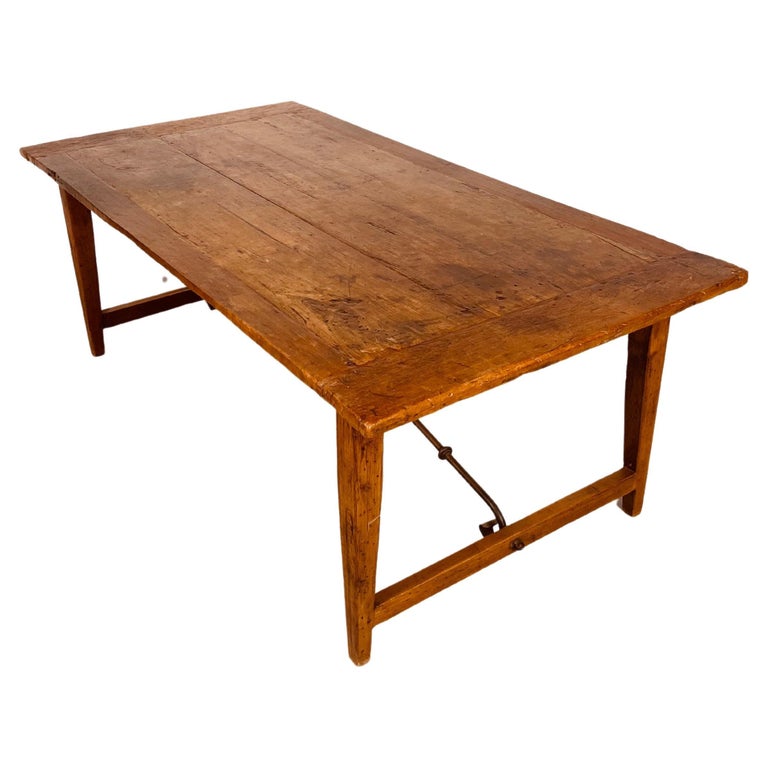Midcentury Handmade French Rural Oak Dining Table with Smithing, 1960s