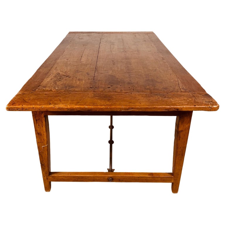 Midcentury Handmade French Rural Oak Dining Table with Smithing, 1960s