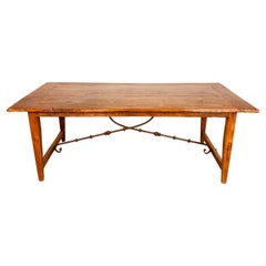 Midcentury Handmade French Rural Oak Dining Table with Smithing, 1960s