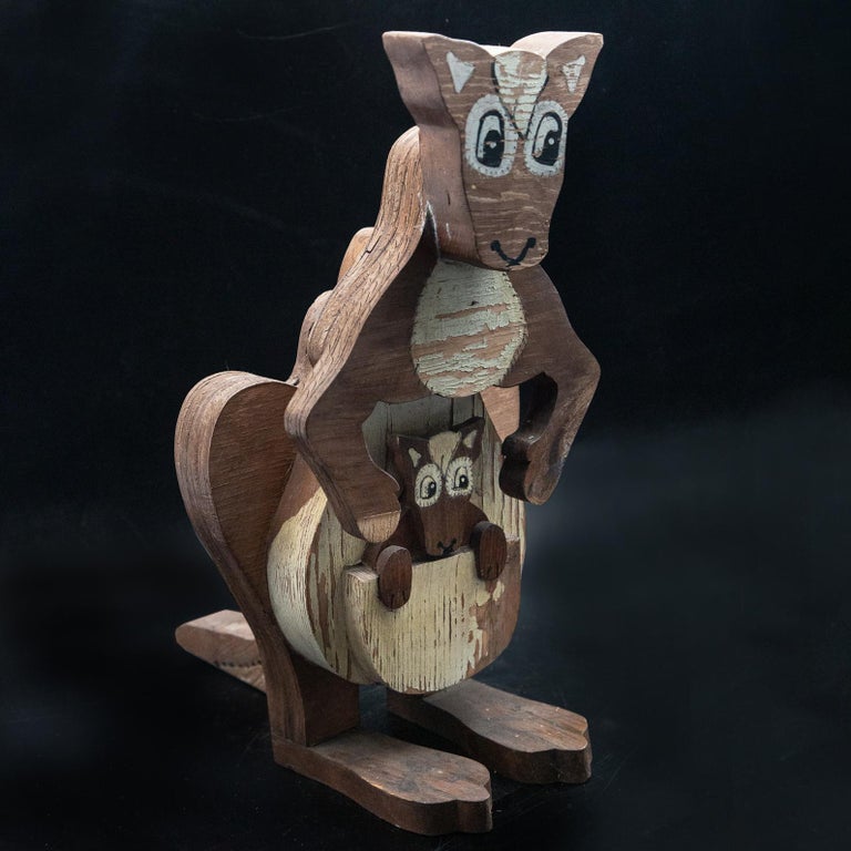 Mid-Century Handmade Painted Stacked Wood Folk Art Animals at 1stDibs