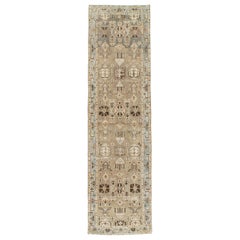 Midcentury Handmade Persian Runner in Taupe, Light Blue, and Grey