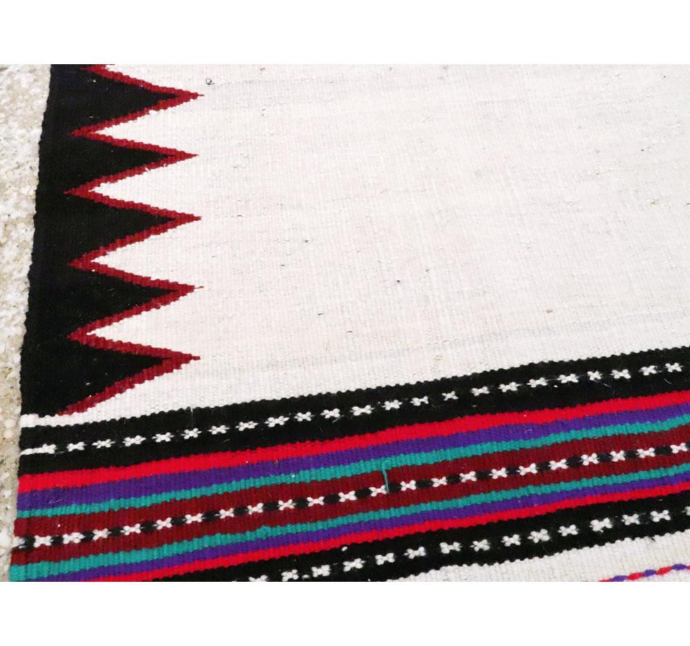 20th Century Midcentury Handmade Persian Tribal Kilim Rug in White, Black and Red