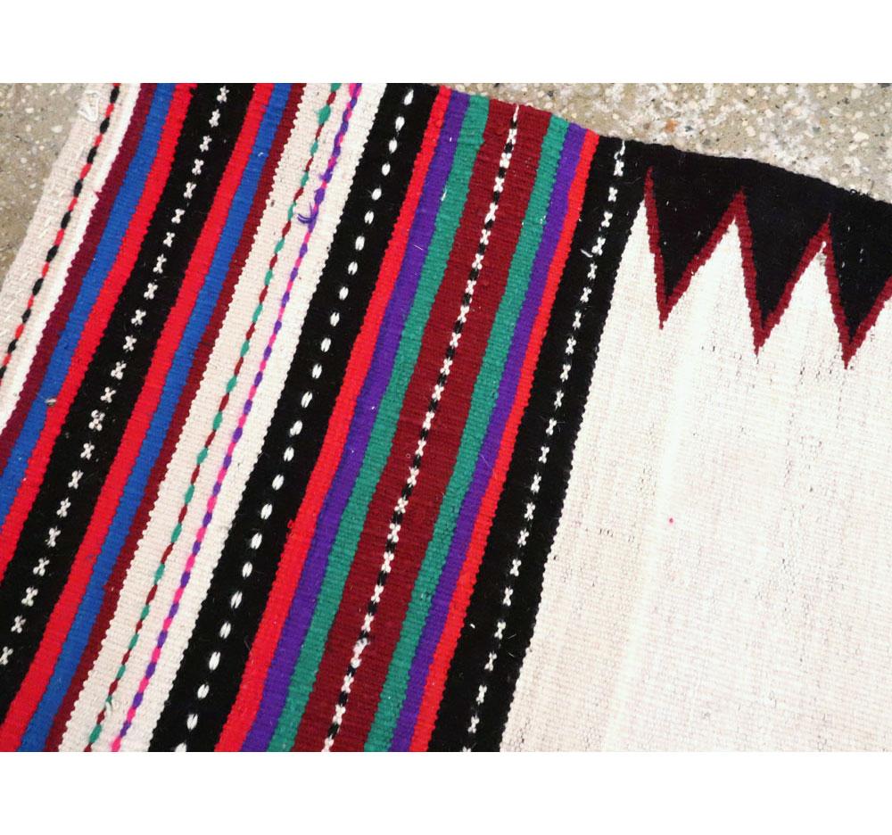 Wool Midcentury Handmade Persian Tribal Kilim Rug in White, Black and Red