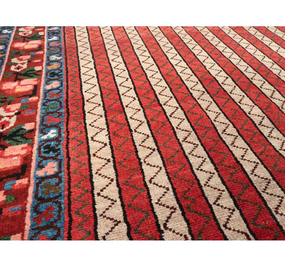 Midcentury Handmade Persian Tribal Rug in Red, Ivory, and Blue In Good Condition In New York, NY