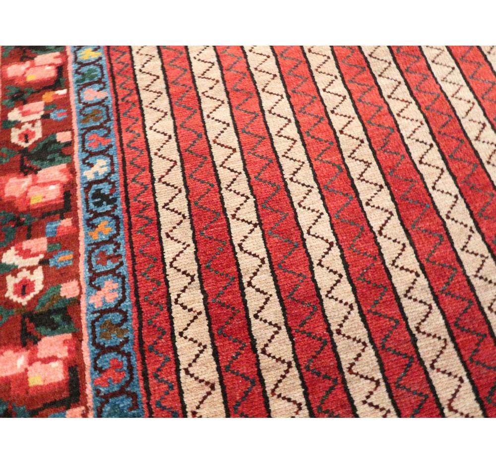 20th Century Midcentury Handmade Persian Tribal Rug in Red, Ivory, and Blue