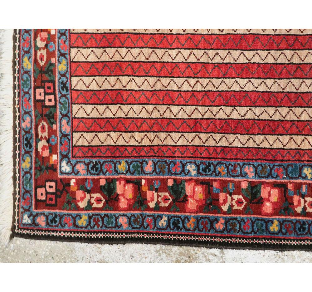 Wool Midcentury Handmade Persian Tribal Rug in Red, Ivory, and Blue