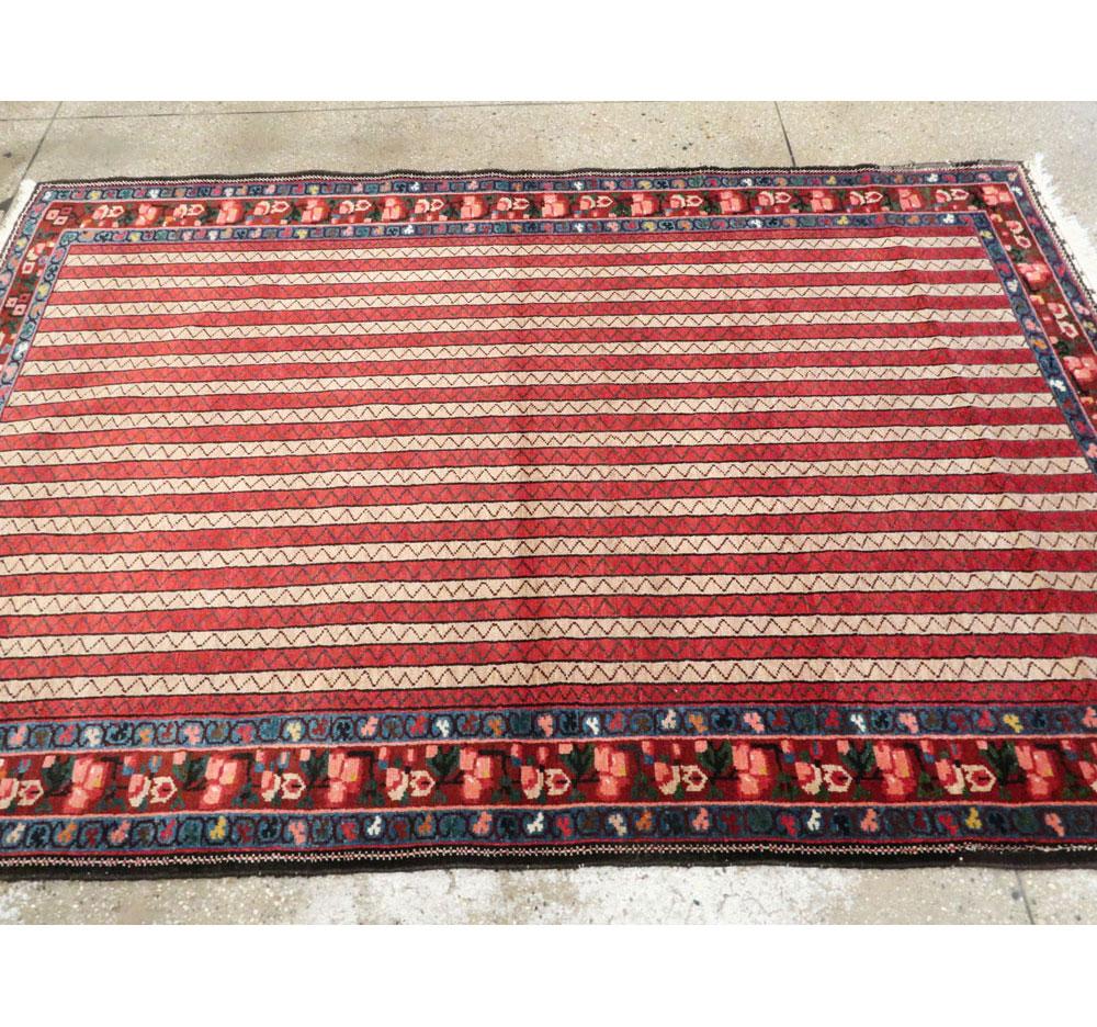 Midcentury Handmade Persian Tribal Rug in Red, Ivory, and Blue 1