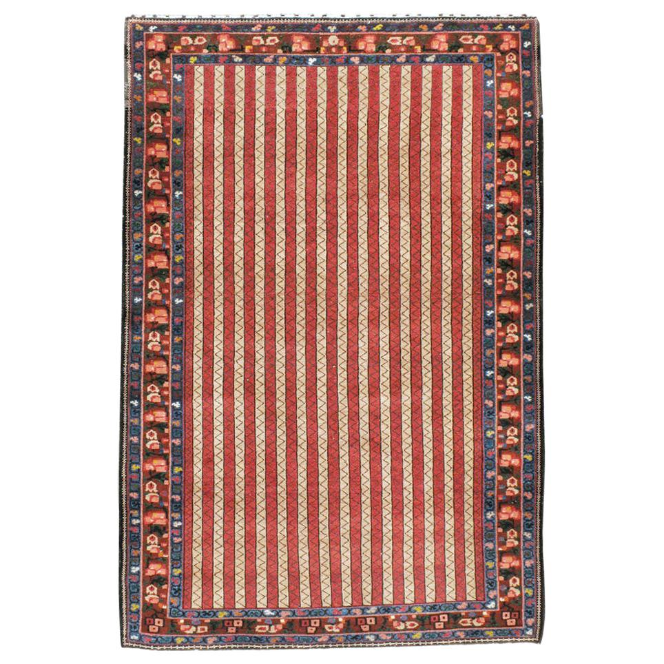 Midcentury Handmade Persian Tribal Rug in Red, Ivory, and Blue