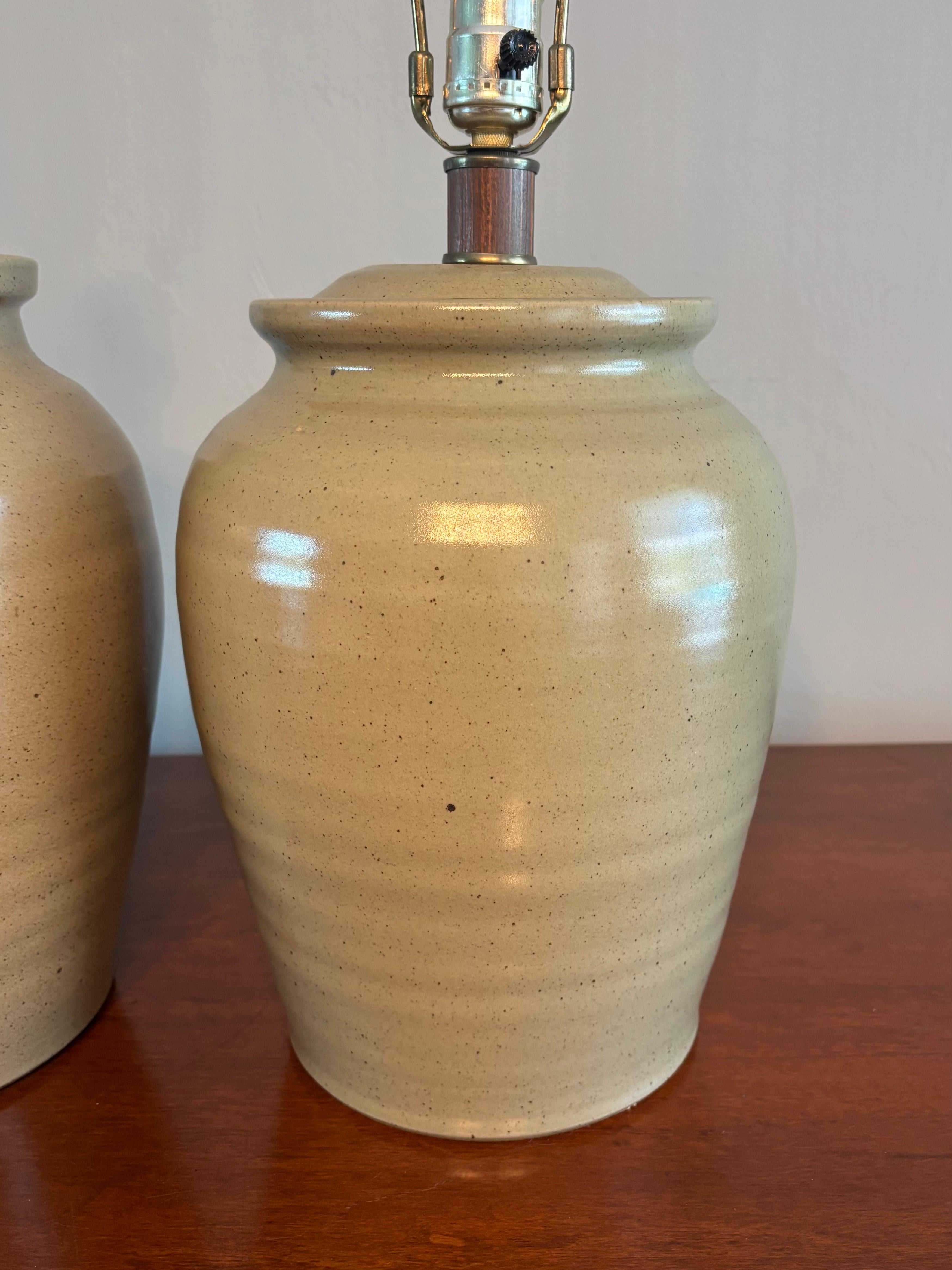 Mid Century Handmade Studio Ceramic Table Lamps, a Pair In Good Condition For Sale In Boynton Beach, FL