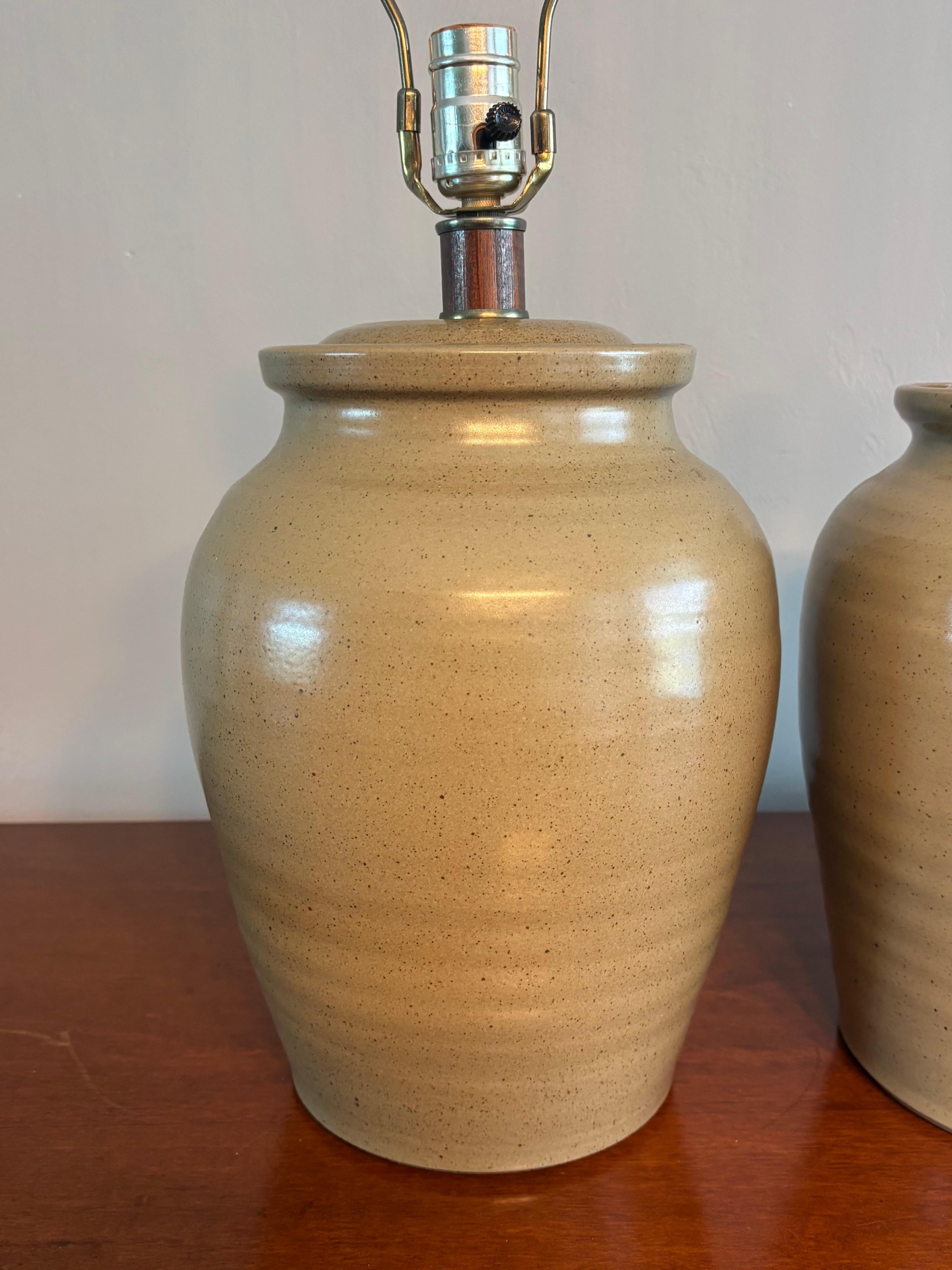 Mid Century Handmade Studio Ceramic Table Lamps, a Pair For Sale 1