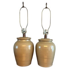 Mid Century Handmade Studio Ceramic Table Lamps, a Pair