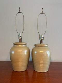 Mid Century Handmade Studio Ceramic Table Lamps, a Pair