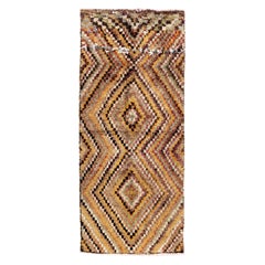 4.3x10 Ft MidCentury Handmade Tulu Runner Rug with Checkered Design, 100% Wool