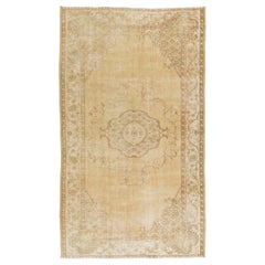 Mid-Century Handmade Turkish Oushak Wool Area Rug in Gold Color