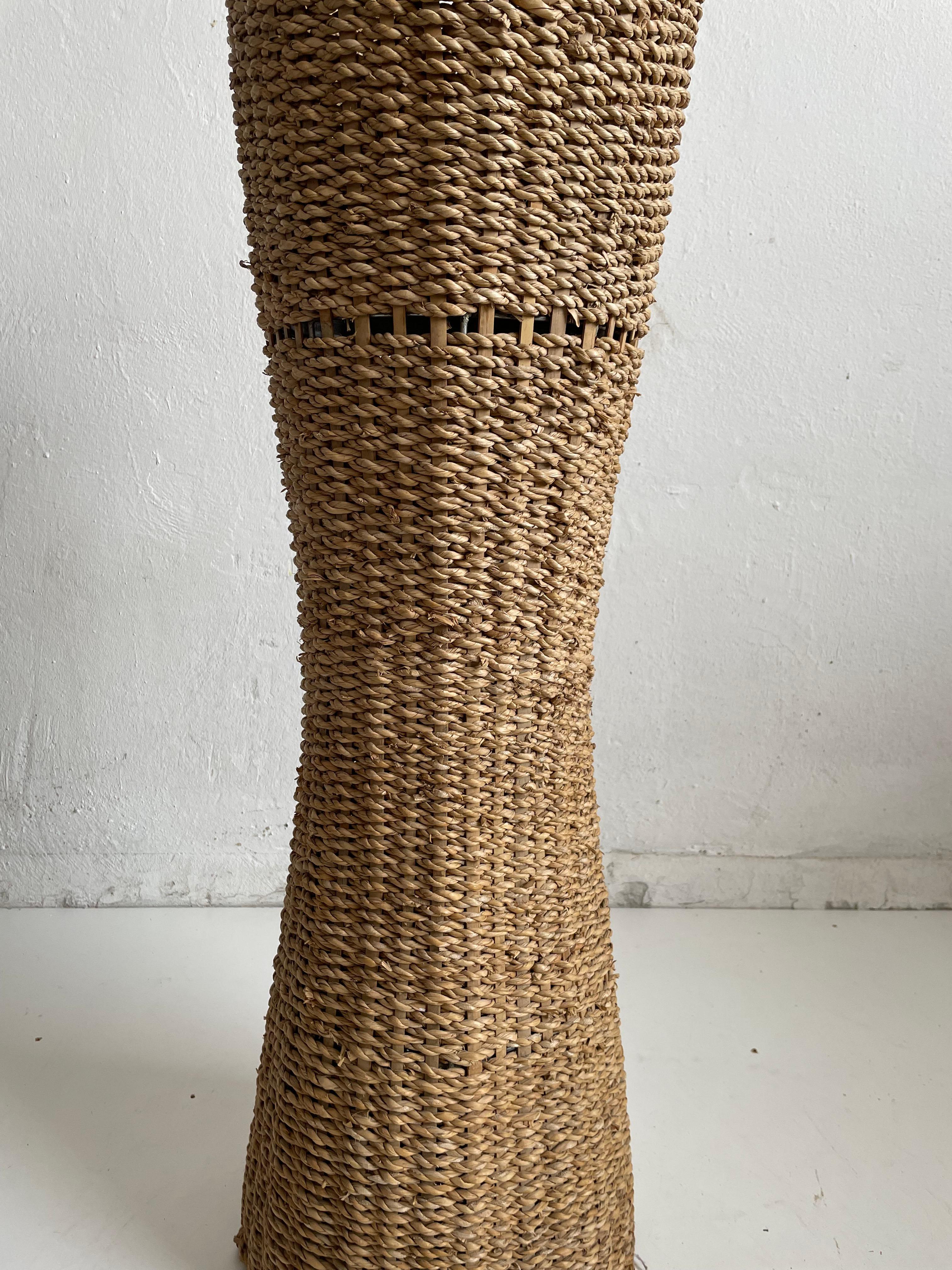 Italian Mid Century Handwoven Banana Leaf Flower Pot Stand, Italy 1970s For Sale