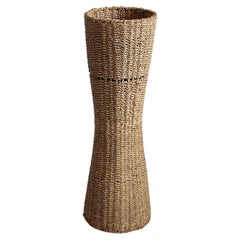 Retro Mid Century Handwoven Banana Leaf Flower Pot Stand, Italy 1970s