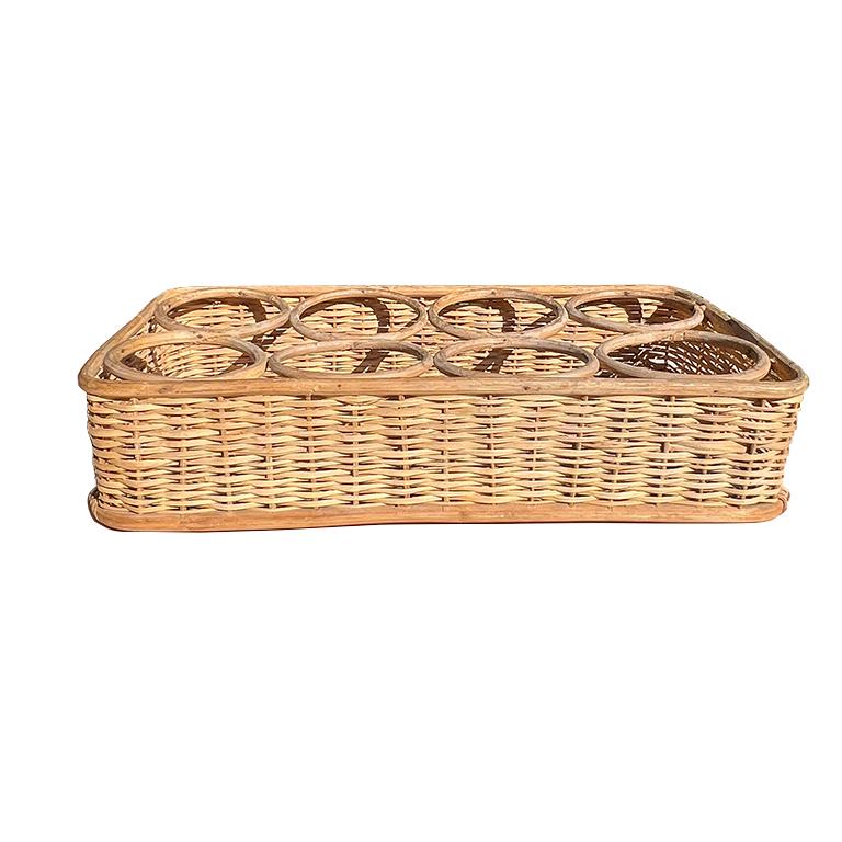 French Mid-Century Handwoven Wicker Table Wine Rack or Tray — Sourced in Santa Fe For Sale