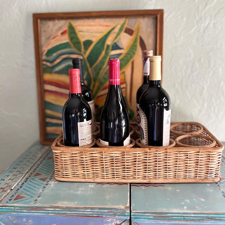 20th Century Mid-Century Handwoven Wicker Table Wine Rack or Tray — Sourced in Santa Fe For Sale