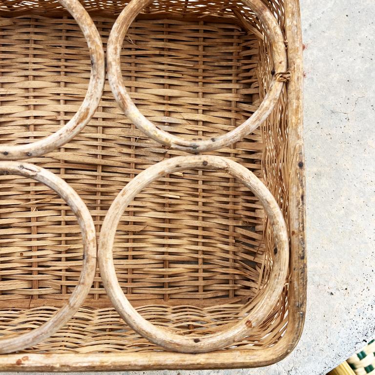 Mid-Century Handwoven Wicker Table Wine Rack or Tray — Sourced in Santa Fe For Sale 3